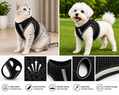 Nefes Alan Kumaş Air Mesh Kedi Köpek Göğüs Tasması Medium 44x48 cm Siyah - KP-TMX-M-SYH