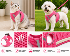 Nefes Alan Kumaş Air Mesh Kedi Köpek Göğüs Tasması Medium 44x48 cm Neon Pembe - KP-TMX-M-NPMB
