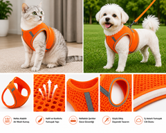 Nefes Alan Kumaş Air Mesh Kedi Köpek Göğüs Tasması Small 36x44 cm Turuncu - KP-TMX-S-TRNC