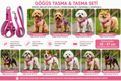 Gezdirme Kayışlı Dokuma Köpek Göğüs Tasma Seti 32*47-110 cm Pembe - KNY-TSMST-SMLPMB