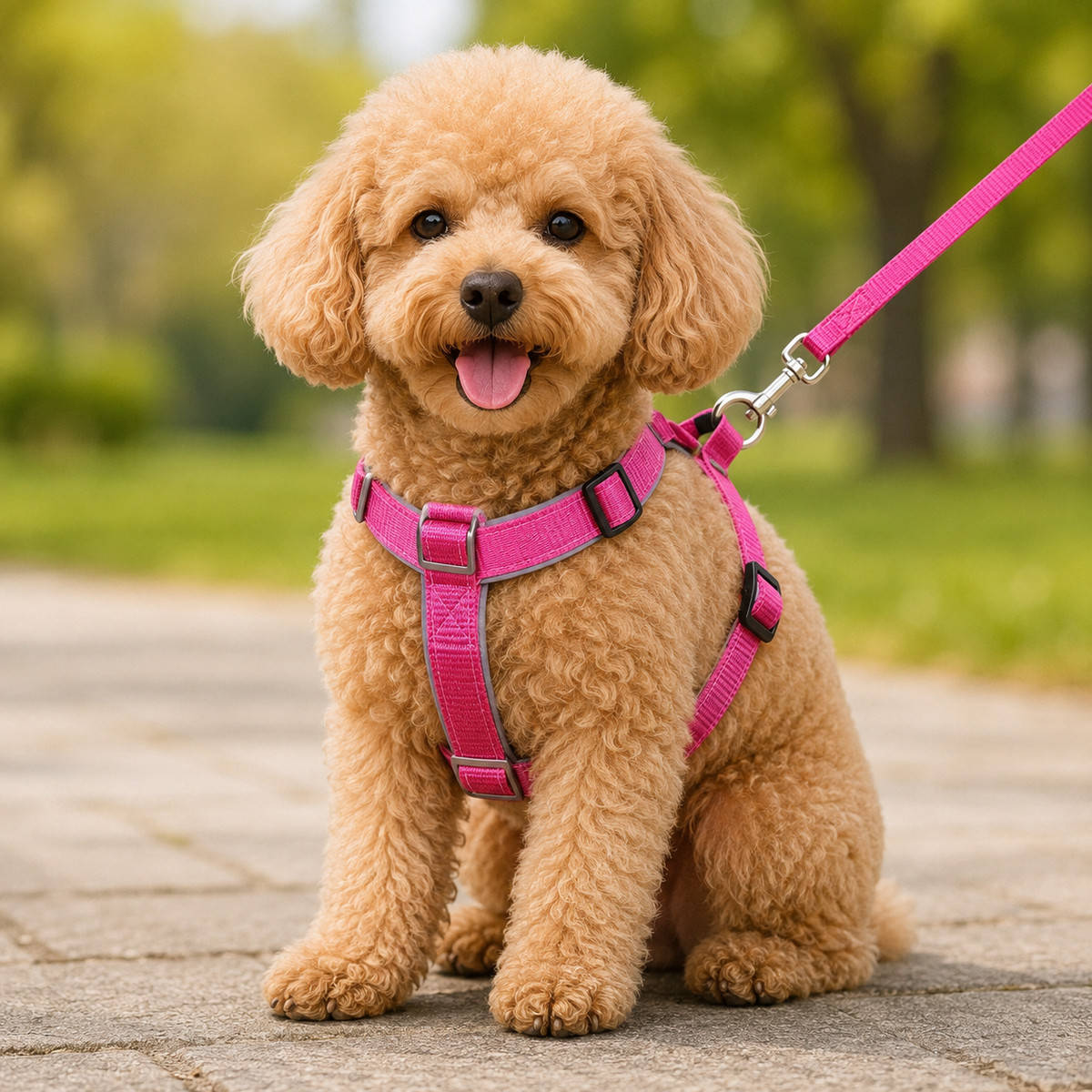 Gezdirme Kayışlı Dokuma Köpek Göğüs Tasma Seti 32*47-110 cm Pembe - KNY-TSMST-SMLPMB