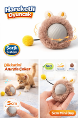 KP Şarjlı Hareketli Peluş Kedi Oyuncağı Kuyruklu 5 cm – İnteraktif Titreşimli Hareketli Top - KP-2339-2