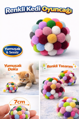 Renkli Ponpon Kedi Oyuncak Topu 7 cm  ( 2 Adet ) – Yumuşak Sessiz Kedi Oyun Topu - KP-13361