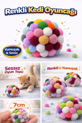 Renkli Ponpon Kedi Oyuncak Topu 7 cm  ( 2 Adet ) – Yumuşak Sessiz Kedi Oyun Topu - KP-13361