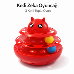 Hacıyatmaz Kedi Oyuncağı 3 Katlı Toplu Zeka Oyuncağı 20x21 cm – Devrilmez Interaktif Mama Oyuncağı - KP-NNBLKTL-KRMZ