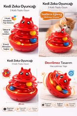 Hacıyatmaz Kedi Oyuncağı 3 Katlı Toplu Zeka Oyuncağı 20x21 cm – Devrilmez Interaktif Mama Oyuncağı - KP-NNBLKTL-KRMZ