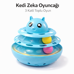 Hacıyatmaz Kedi Oyuncağı 3 Katlı Toplu Zeka Oyuncağı 20x21 cm – Devrilmez Interaktif Mama Oyuncağı - KP-NNBLKTL-MV