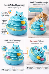 Hacıyatmaz Kedi Oyuncağı 3 Katlı Toplu Zeka Oyuncağı 20x21 cm – Devrilmez Interaktif Mama Oyuncağı - KP-NNBLKTL-MV