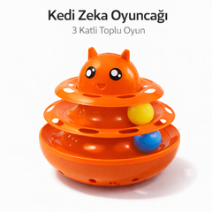 Hacıyatmaz Kedi Oyuncağı 3 Katlı Toplu Zeka Oyuncağı 20x21 cm – Devrilmez Interaktif Mama Oyuncağı - KP-NNBLKTL-TRNC