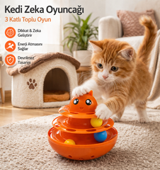 Hacıyatmaz Kedi Oyuncağı 3 Katlı Toplu Zeka Oyuncağı 20x21 cm – Devrilmez Interaktif Mama Oyuncağı - KP-NNBLKTL-TRNC