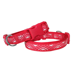 Doggie Dalga Desenli Dokuma Köpek Boyun Tasması 2 cm x 31-47 cm Kırmızı - EABT-30S-KRMZ