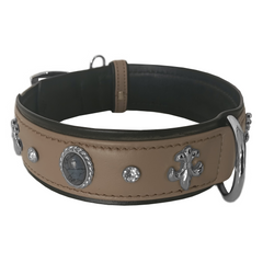 Markapet Deri Doğal Taşlı Köpek Boyun Tasması 28-33 cm X-Small Taba - MRKPT-DRDT-XST