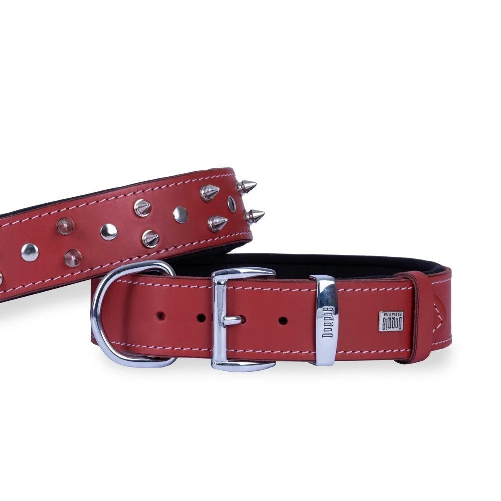 Doggie Çivili Köpek Boyun Tasması 4x52-60 cm Kırmızı - SBT-4012M-KRMZ