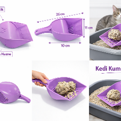 Kapaklı Kedi Kumu Küreği Elekli – Ergonomik Saplı Dayanıklı Plastik Kum Temizleme Küreği 26 cm - KP-KPKLKRK