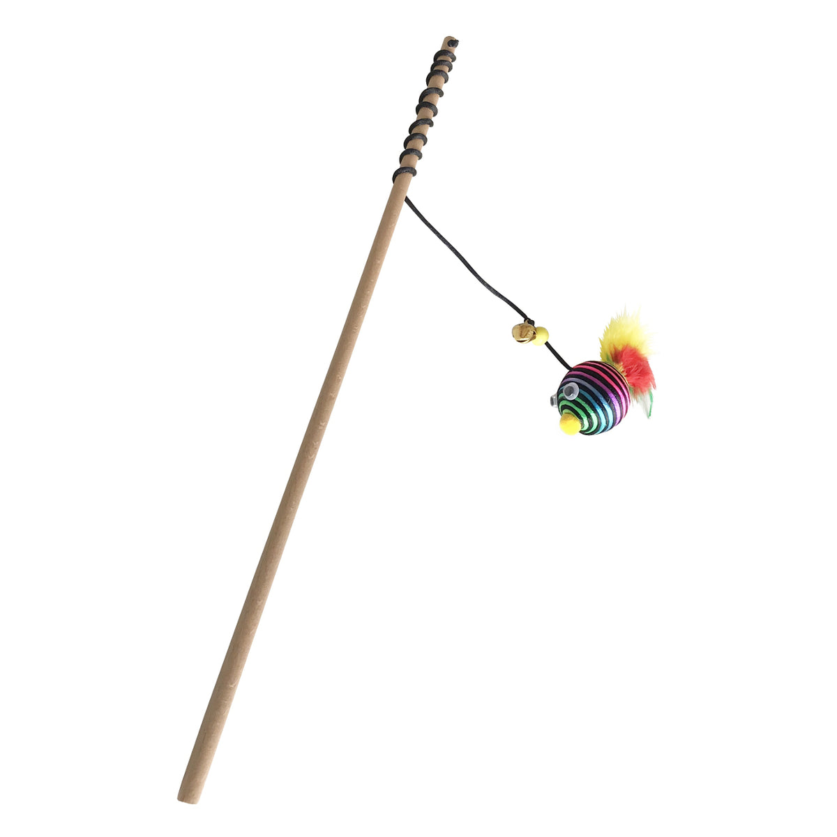 Gökkuşağı Tüylü Gözlü Kedi Oltası Kedi Oyuncağı 40-55 cm Renkli - SF-GKKSKGZLOLT-RNKL