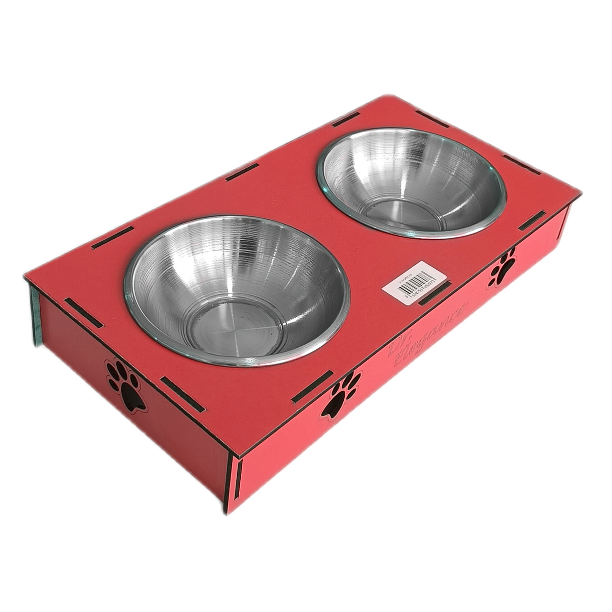 Ahşap Sehpalı İkili Devrilmez Kedi Köpek Su Ve Mama Kabı 34 cm - 300 ml Kırmızı - SF-AHSPMK-KRMZ