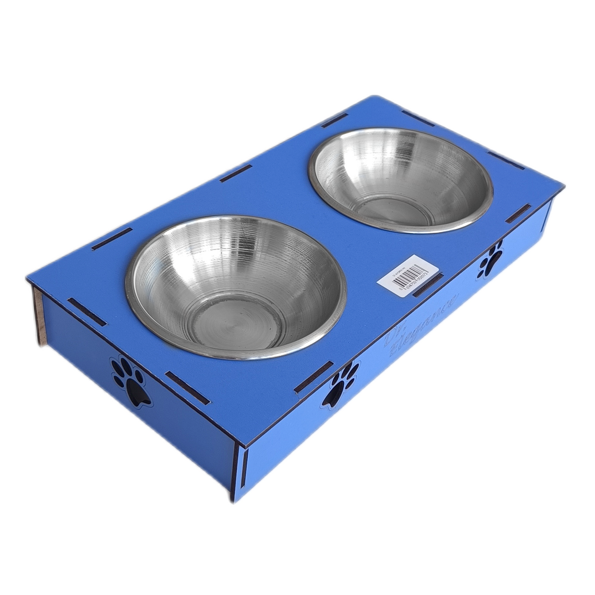 Ahşap Sehpalı İkili Devrilmez Kedi Köpek Su Ve Mama Kabı 34 cm - 300 ml Mavi - SF-AHSPMK-MV