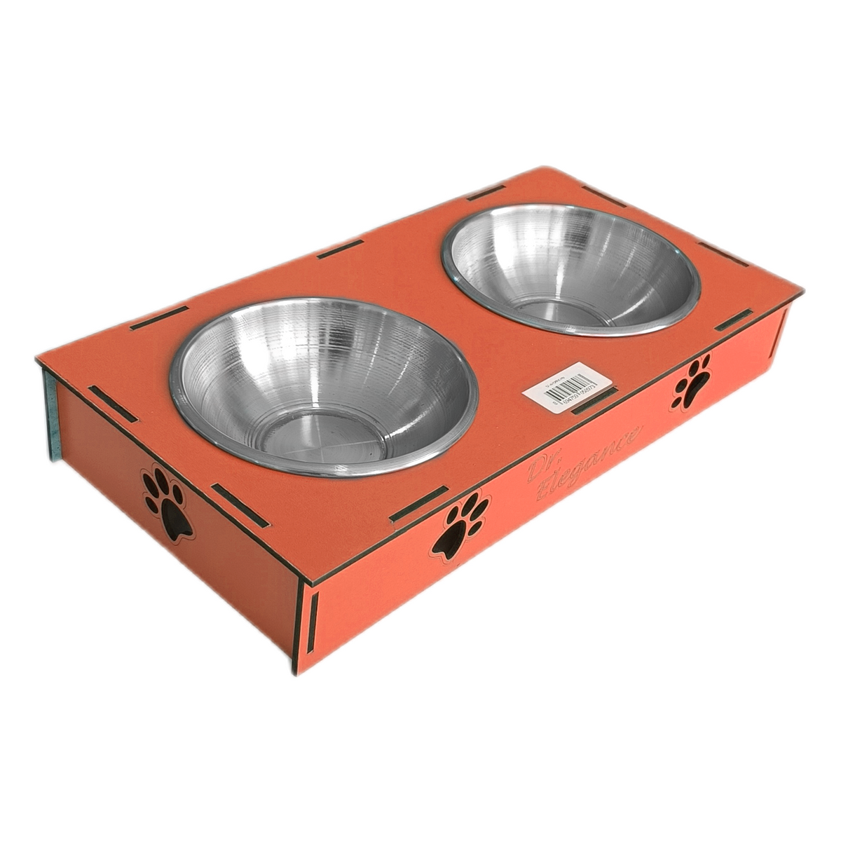 Ahşap Sehpalı İkili Devrilmez Kedi Köpek Su Ve Mama Kabı 34 cm - 300 ml Turuncu - SF-AHSPMK-TRNC