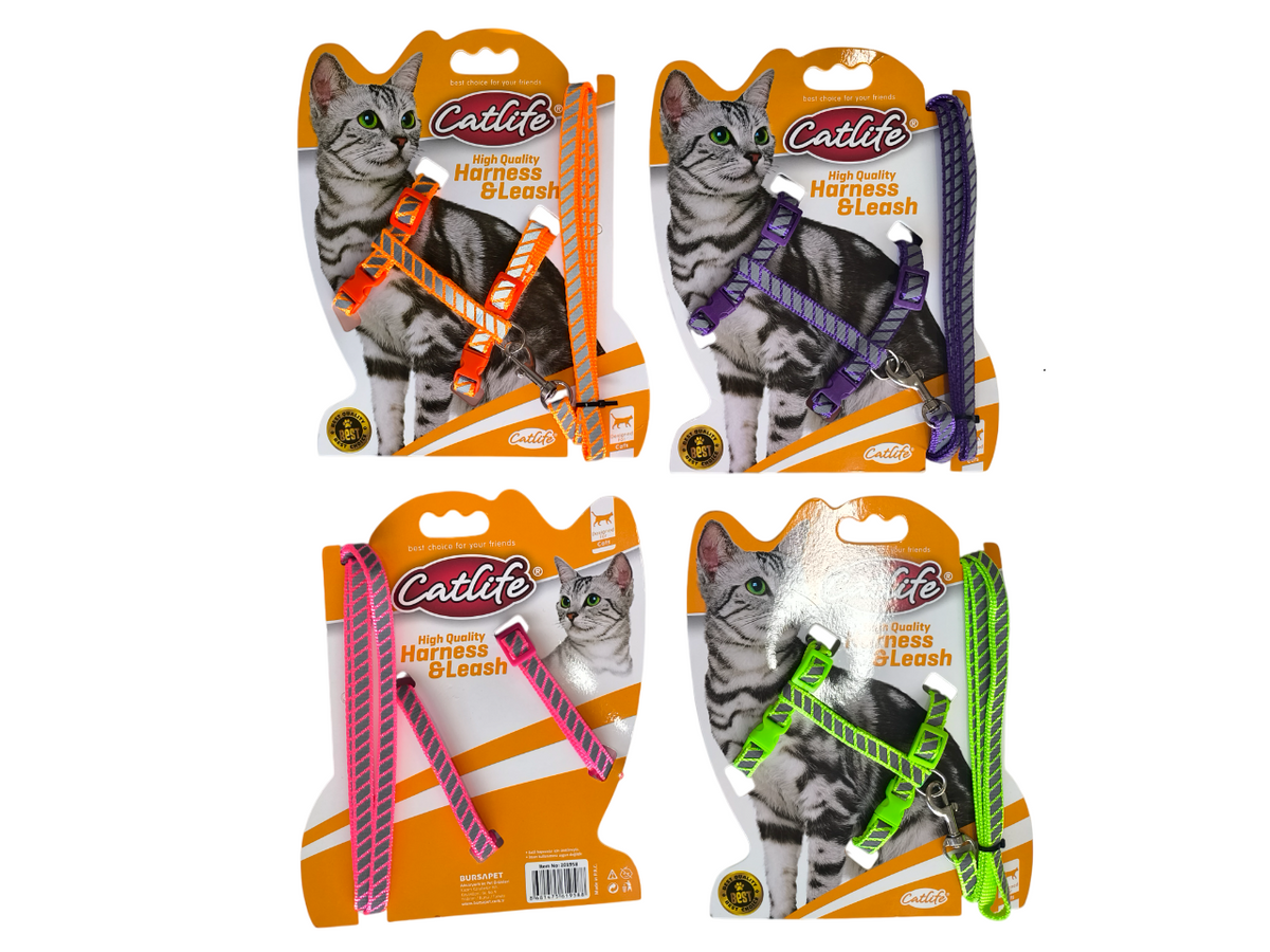 Catlife Fosforlu Şeritli Kedi Göğüs Bel Tasması + Gezdirme İpi - 201958