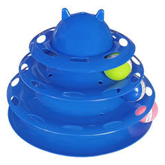 Markapet 3 Katlı Kedi Oyuncağı Kedi Başlıklı Toplu Kule 18-23 cm Mavi - SF-KTLKL-MV