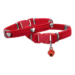 Markapet Kadife Kedi Boyun Tasması Kalpli 20-32 cm Kırmızı - SF-KDFKLP-KRMZ