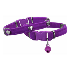 Markapet Kadife Kedi Boyun Tasması Kalpli 20-32 cm Mor - SF-KDFKLP-MR