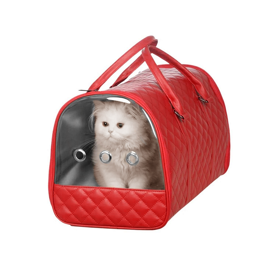 Markapet Kapitone Şeffaf Kedi Taşıma Çantası 22*30*45 cm Kırmızı - SF-KPTNKDCNT-KRMZ