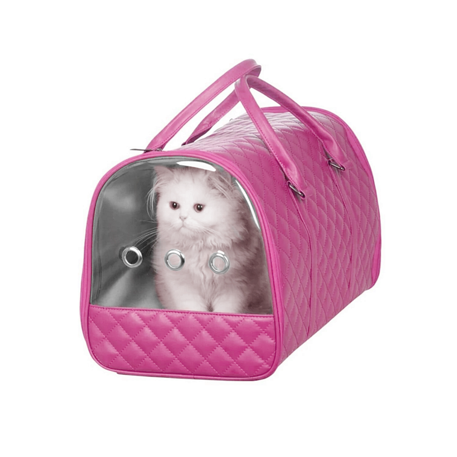 Markapet Kapitone Şeffaf Kedi Taşıma Çantası 22*30*45 cm Pembe - SF-KPTNKDCNT-PMB