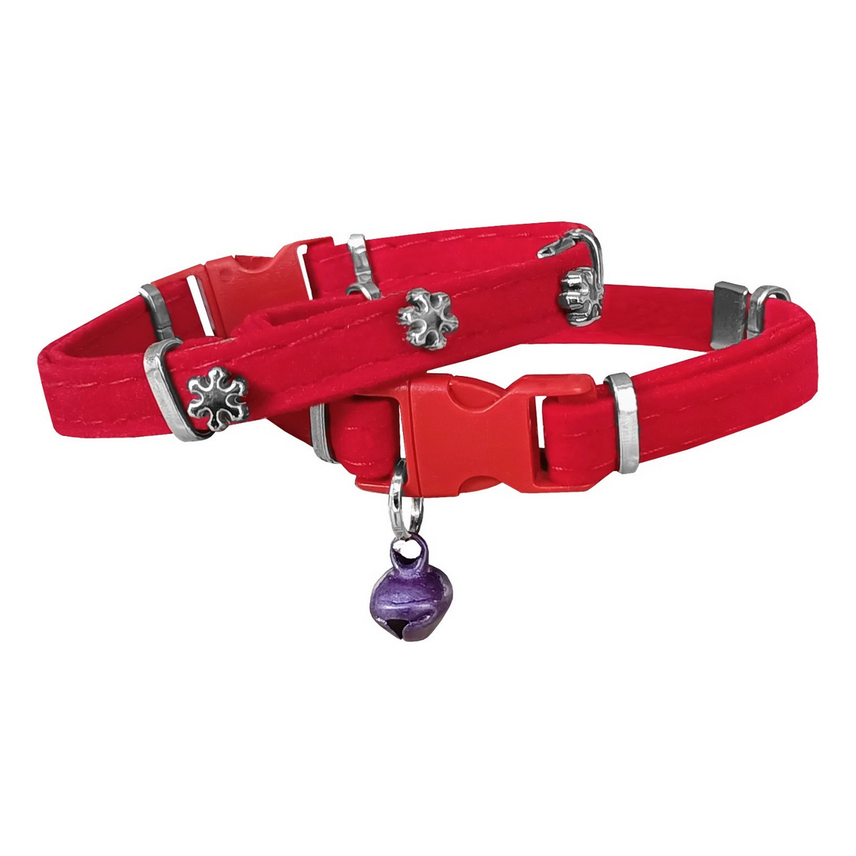 Markapet Kadife Kedi Boyun Tasması Kar Taneli 20-32 cm Kırmızı - SF-KDFKRTNL-KRMZ