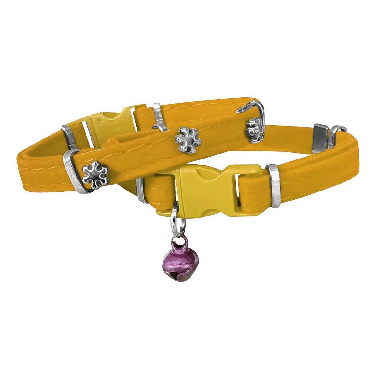 Markapet Kadife Kedi Boyun Tasması Kar Taneli 20-32 cm Sarı - SF-KDFKRTNL-SR