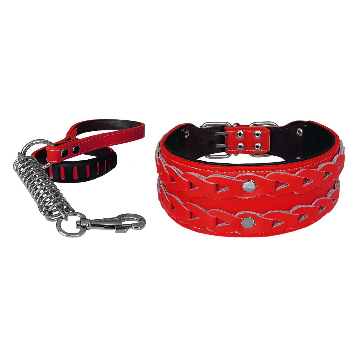 Markapet Elegance Deri İşlemeli Lüks Köpek Tasma Seti XL 7 cm*60-68 cm Kırmızı - DR-5002