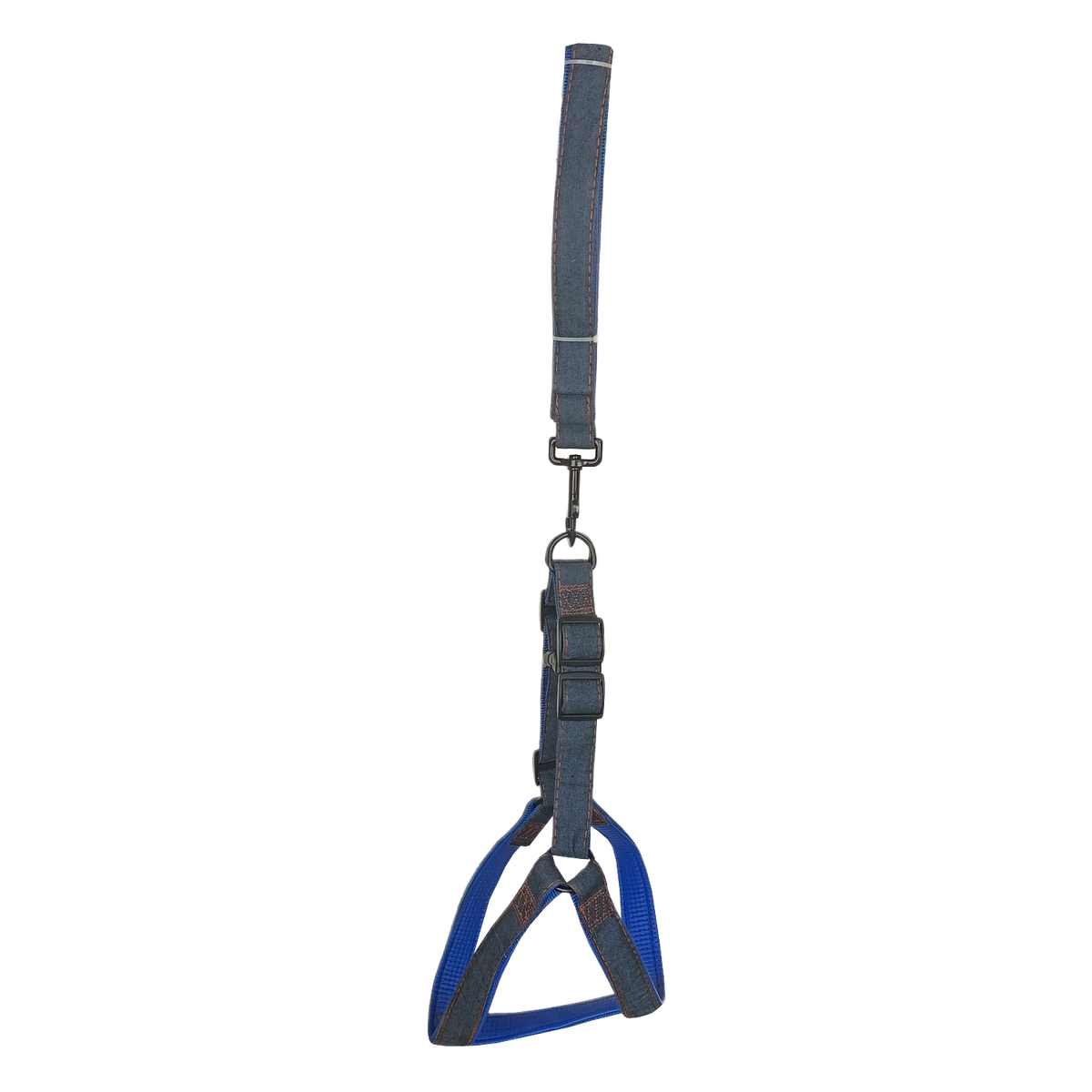 Köpek Göğüs Tasma Seti Dokuma 3.5 cm*70-90 cm Mavi Kot - SF-KTSET-MV