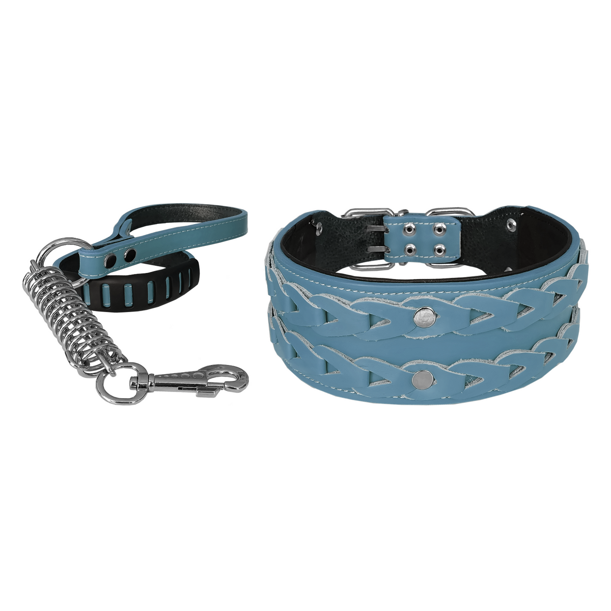 Markapet Elegance Deri İşlemeli Lüks Köpek Tasma Seti XL 7 cm*60-68 cm Turkuaz - DR-5004