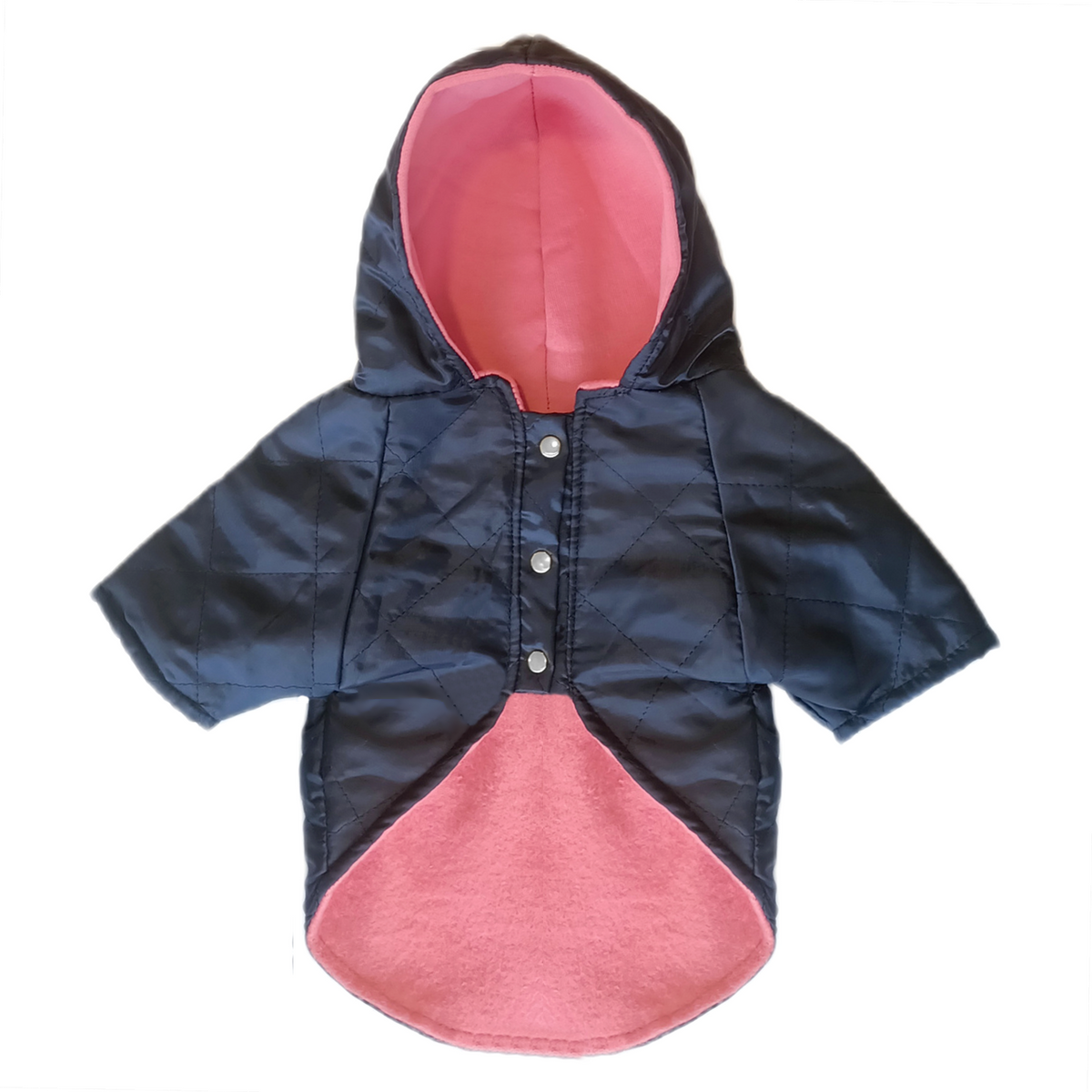 Kapşonlu Ve Astarlı Köpek Montu Small 30-42 cm Lacivert Pembe - SF-MNTSMLL-LP