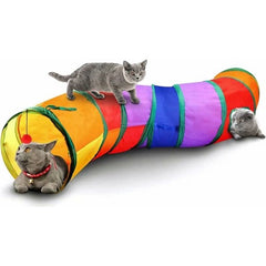 Gökkuşağı Desenli S Model Kedi Oyun Tüneli, Katlanabilir 125 cm - KNY-TNL-SMDL