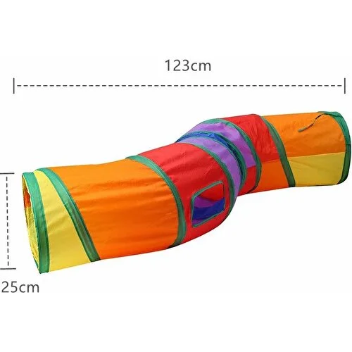 Gökkuşağı Desenli S Model Kedi Oyun Tüneli, Katlanabilir 125 cm - KNY-TNL-SMDL