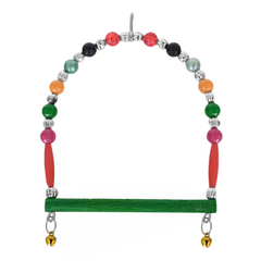 Markapet Ahşap Tünekli Şeffaf Boncuklu Kuş Salıncağı 10-12 cm Renkli - SF-BL-1035