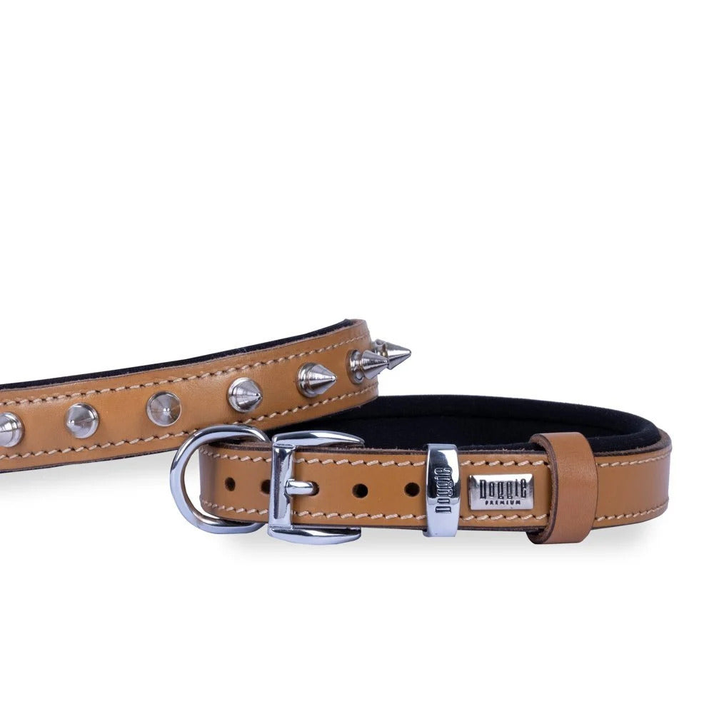 Doggie Konforlu Deri El Yapımı Çivili Köpek Boyun Tasması 2x35-40cm Kamel - SBT-2012M-CML