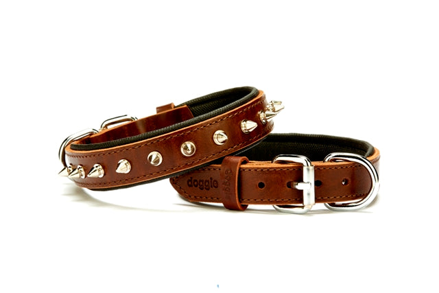 Doggie Konfor Deri El Yapımı Çivili Köpek Boyun Tasması 2,5x37-45cm Kahverengi - SBT-2512-M-KHV