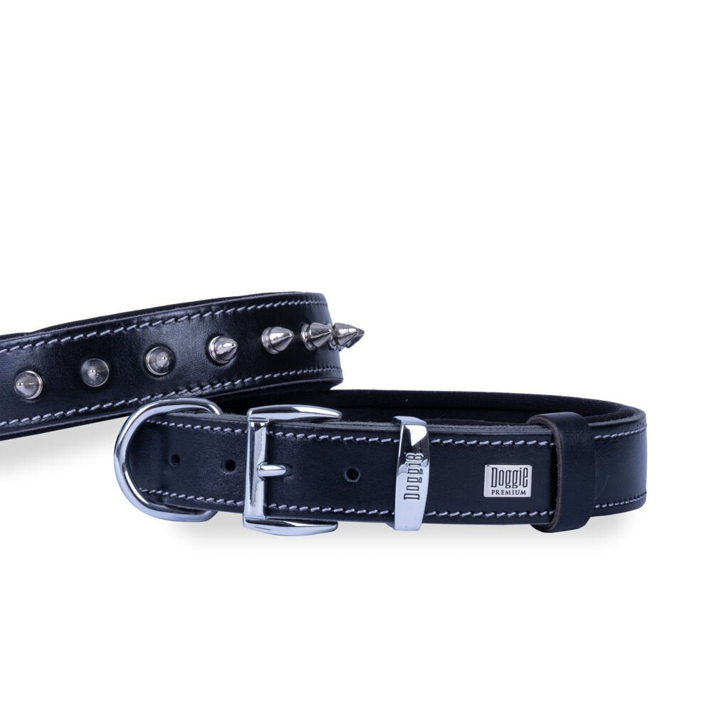 Doggie Konfor Deri El Yapımı Çivili Köpek Boyun Tasması 2,5x37-45cm Siyah - SBT-2512-M-SYH