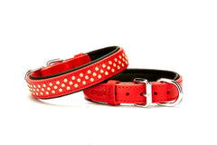 Doggie Konforlu Deri Swarovski Kristal Taşlı Köpek Boyun Tasması 3 x 42-50 cm Kırmızı - SBT-3051M-KRMZ