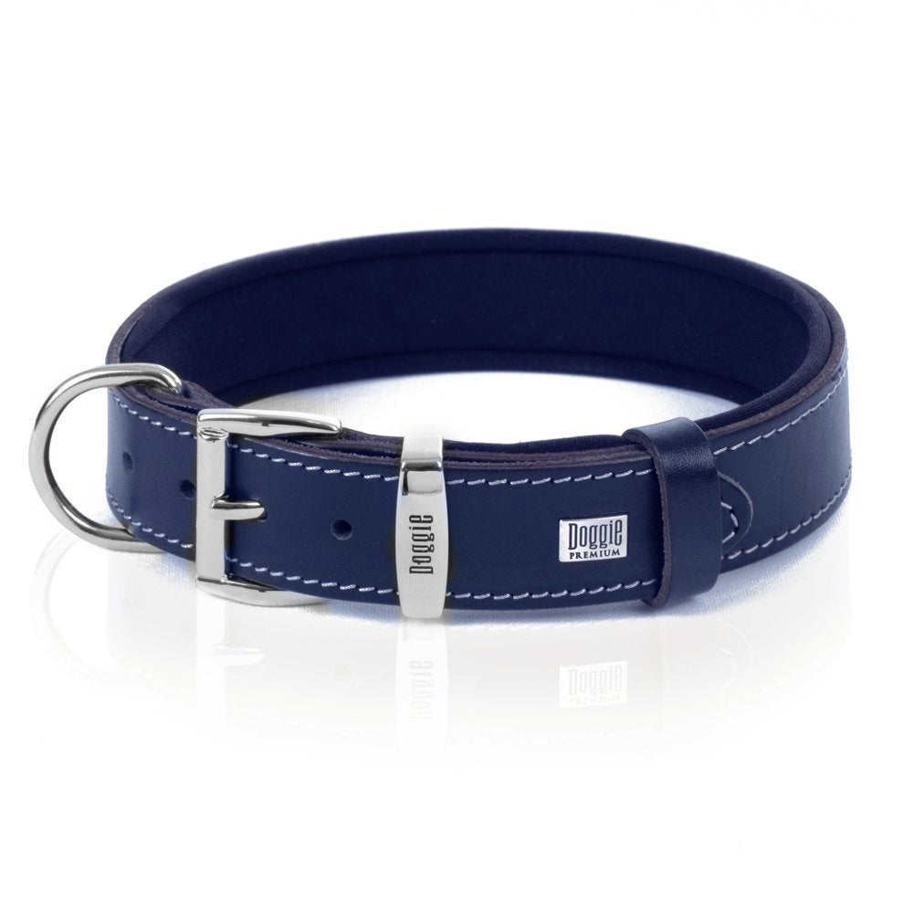 Doggie Premıum Gerçek Deriden El Yapımı Köpek Boyun Tasması 3,5x52-60 cm Mavi - PRBT-3510L-MV