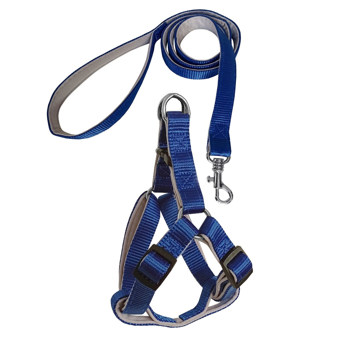Gezdirme Kayışlı Dokuma Köpek Göğüs Tasma Seti 52*73-110 cm Mavi - KNY-TSMST-LRGMV