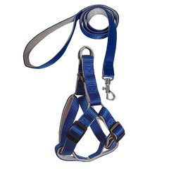 Gezdirme Kayışlı Dokuma Köpek Göğüs Tasma Seti 52*73-110 cm Mavi - KNY-TSMST-LRGMV