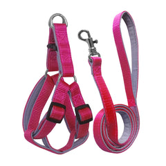 Gezdirme Kayışlı Dokuma Köpek Göğüs Tasma Seti 52*73-110 cm Pembe - KNY-TSMST-LRGPMB