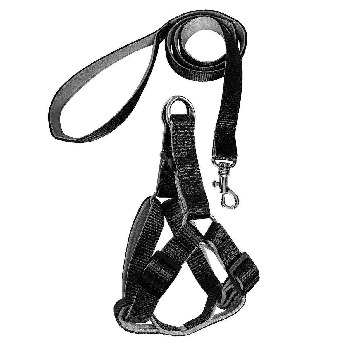 Gezdirme Kayışlı Dokuma Köpek Göğüs Tasma Seti 32*47-110 cm Siyah - KNY-TSMST-SMLSYH