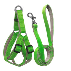 Gezdirme Kayışlı Dokuma Köpek Göğüs Tasma Seti 32*47-110 cm Neon Yeşil - KNY-TSMST-SMLNN