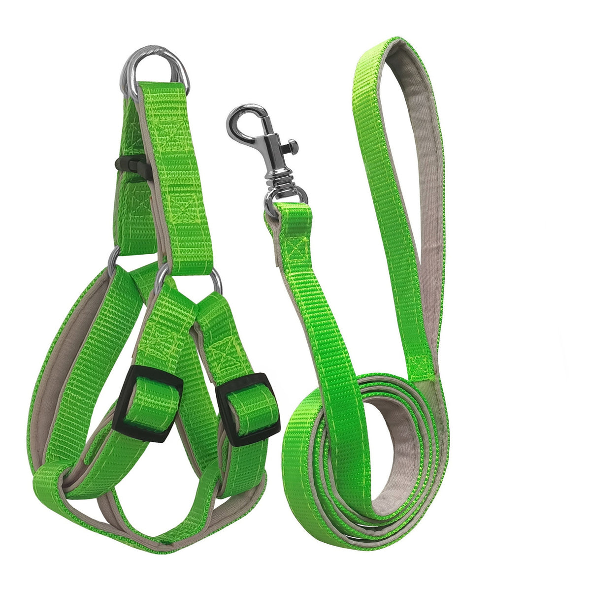 Gezdirme Kayışlı Dokuma Köpek Göğüs Tasma Seti 52*73-110 cm Neon Yeşil - KNY-TSMST-LRGNN