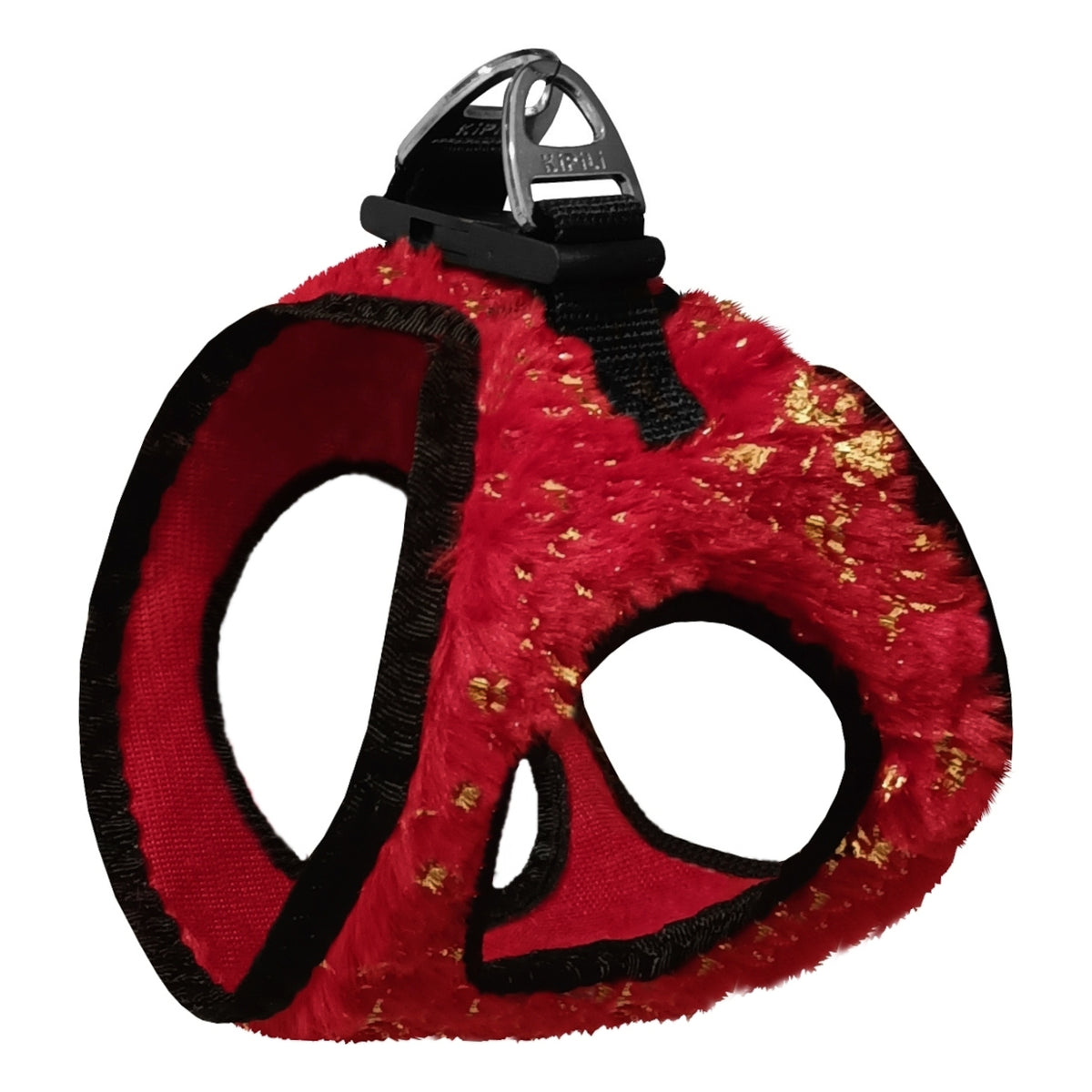 Üç Kilitli Simli Peluş Kedi Köpek Göğüs Tasması 24-28 cm XX-Small Kırmızı - SF-SML-XXSKRMZ