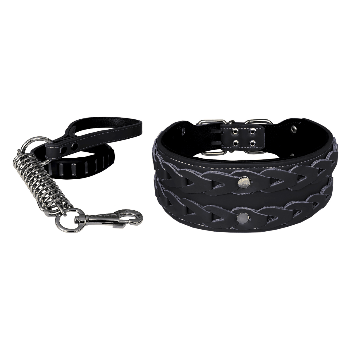 Markapet Elegance Deri İşlemeli Lüks Köpek Tasma Seti XL 7 cm*60-68 cm Siyah - DR-5003
